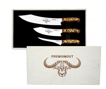 Giesser Messer PremiumCut SPICY ORANGE 3er Set Holzbox Barbeque- Chef- Filet NO1